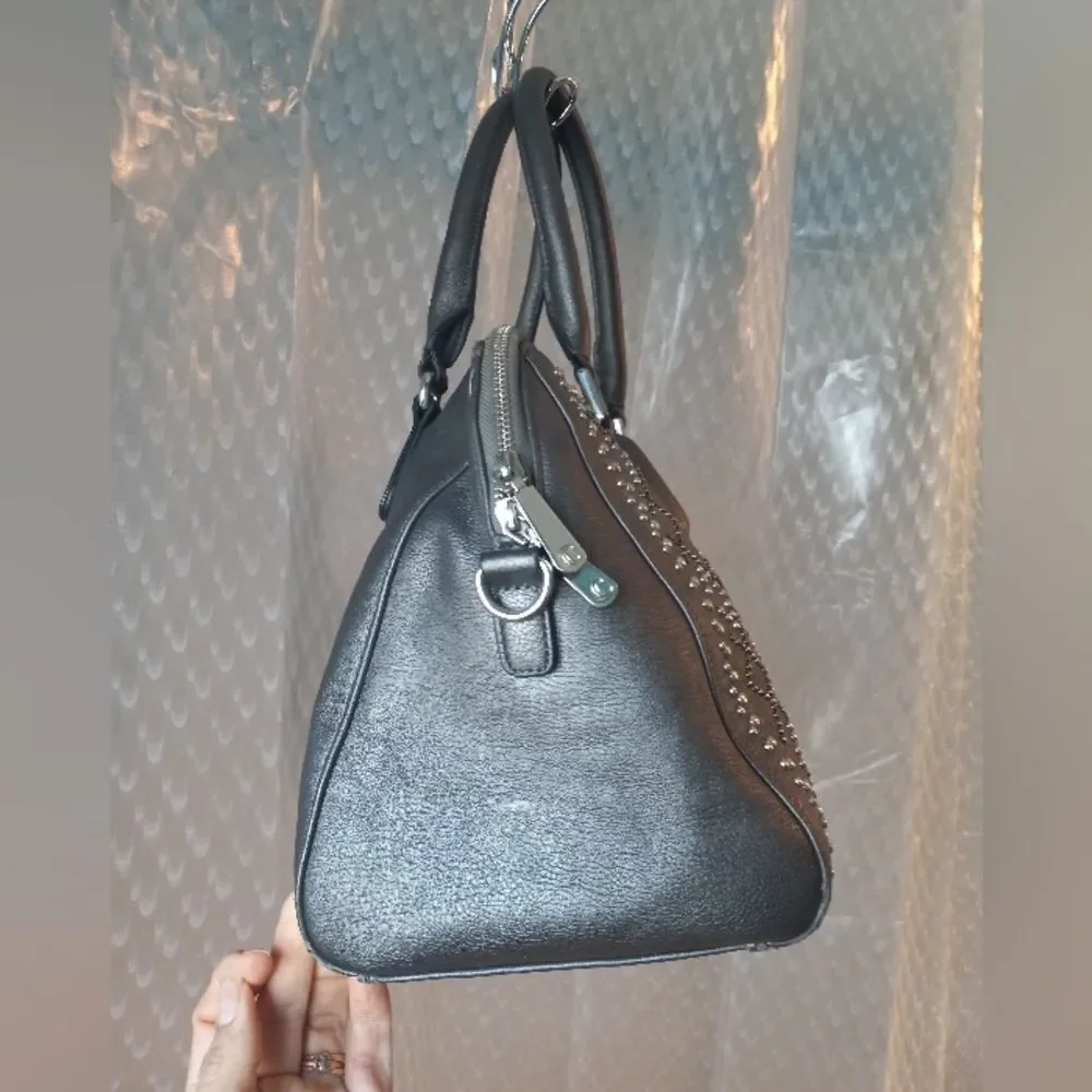 Charming Charlie Gray Faux Leather Handbag Rhinestones Purse
